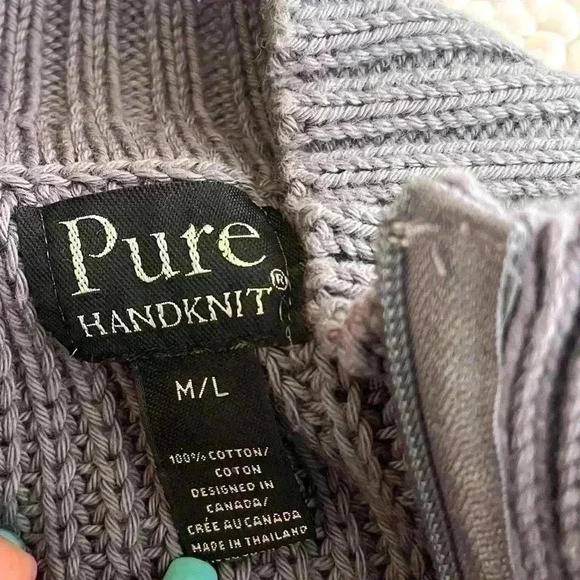 Pure Handknit 100% Cotton Loose Knit Sleeveless Oversize Zip Cardigan Size M/L - Picture 11 of 13